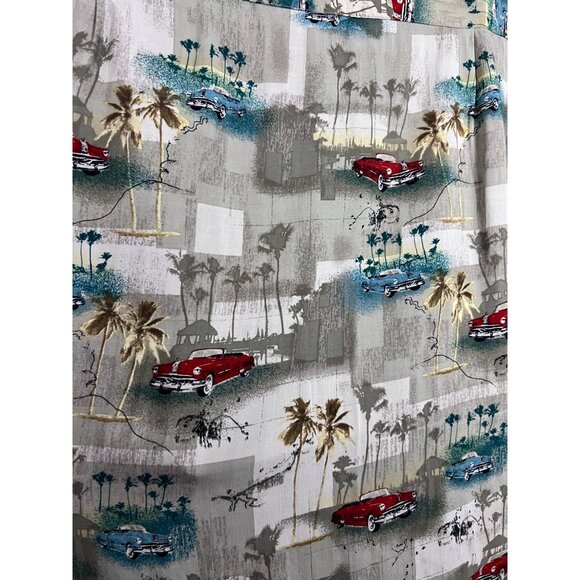 Mens Hawaiian Floral Button Up Camp Shirt XL Pocket Retro Classic Vintage Cars - Picture 6 of 9
